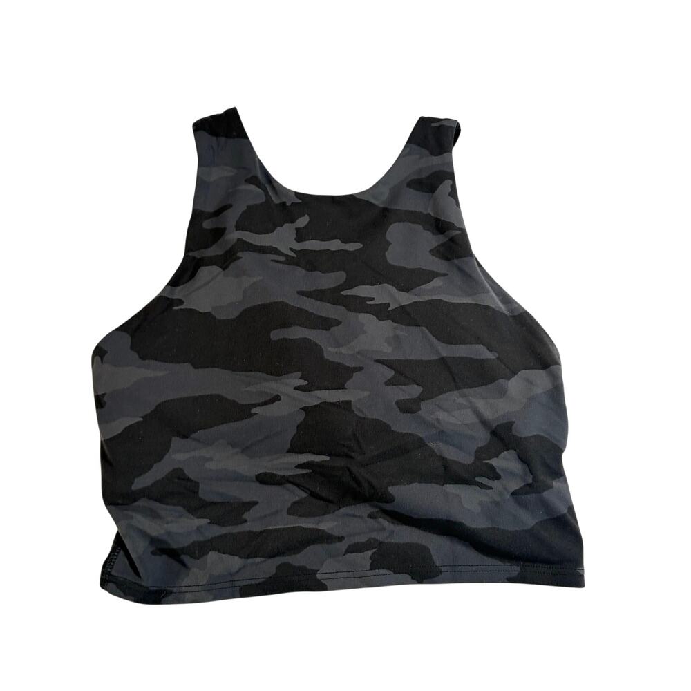 Athleta womens black camo racerback tank crop sports bra. Padding. Size XS.